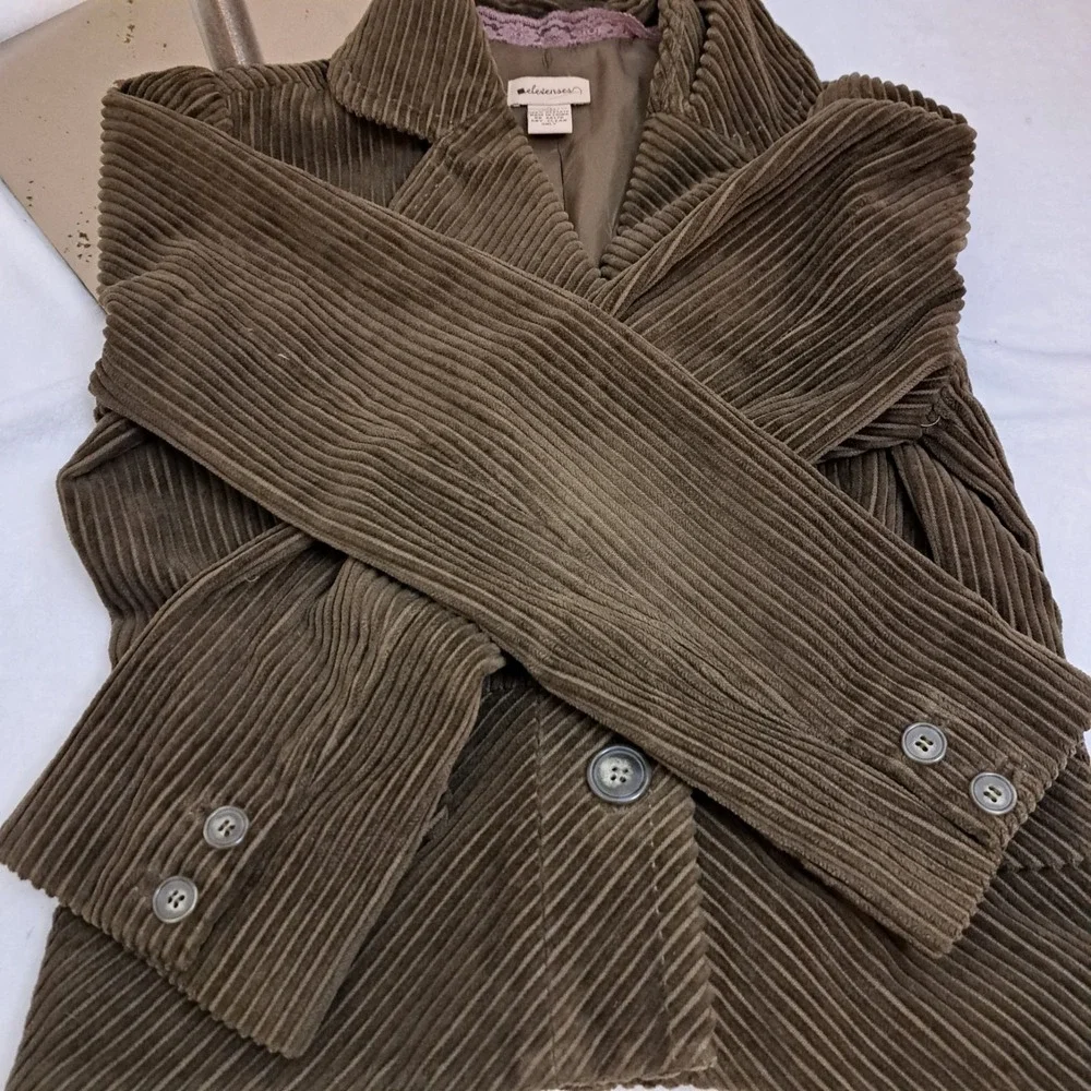 ELEVENSES Anthropologie Y2K Green Corduroy Button Up‎ Jacket Line Size 2